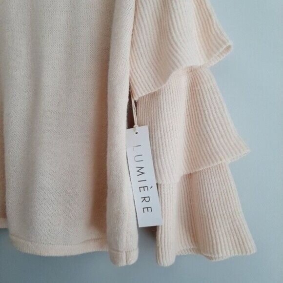 LUMIERE NEW Ruffle Sleeve Pullover Sweater Knit Top Blush Pink Sz M - Picture 6 of 13